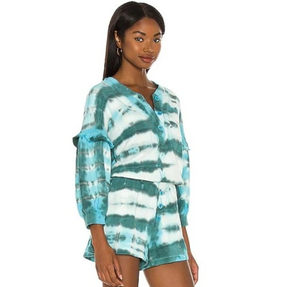 Something Navy Esmeralda Tie Dye Henley Romper